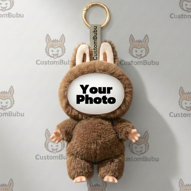 CustomBubu plush keychain showing where your photo face goes