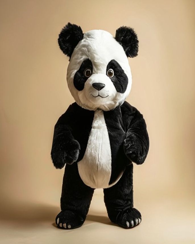 Pom the Panda mascot costume — full body studio view