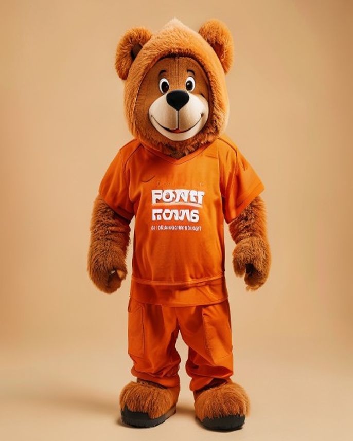 Bruno the Bear mascot costume — full body studio view